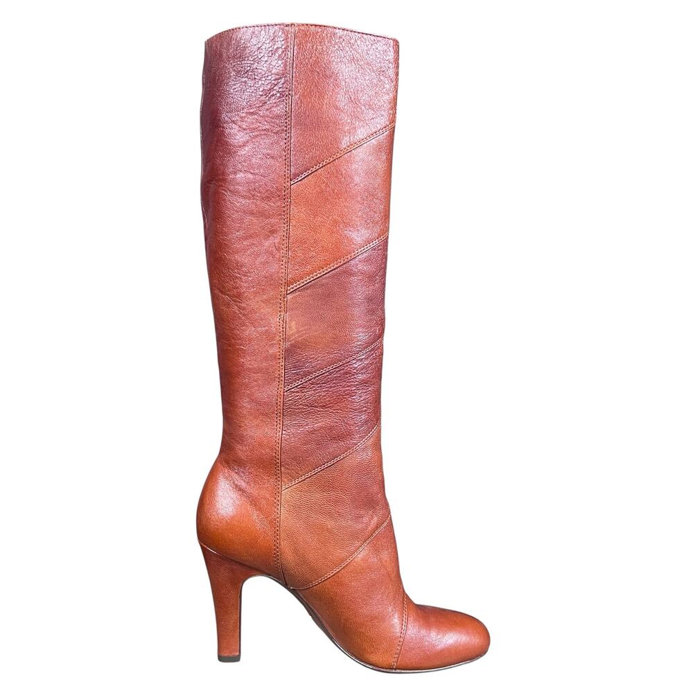 FRYE Ava Brown Leather Patchwork Knee High Riding Boot Size 7 - Picture 4 of 10